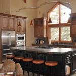 The Colorado kitchen AFTER renovation show the combination of stained and rubbed finishes used in the kitchen.
